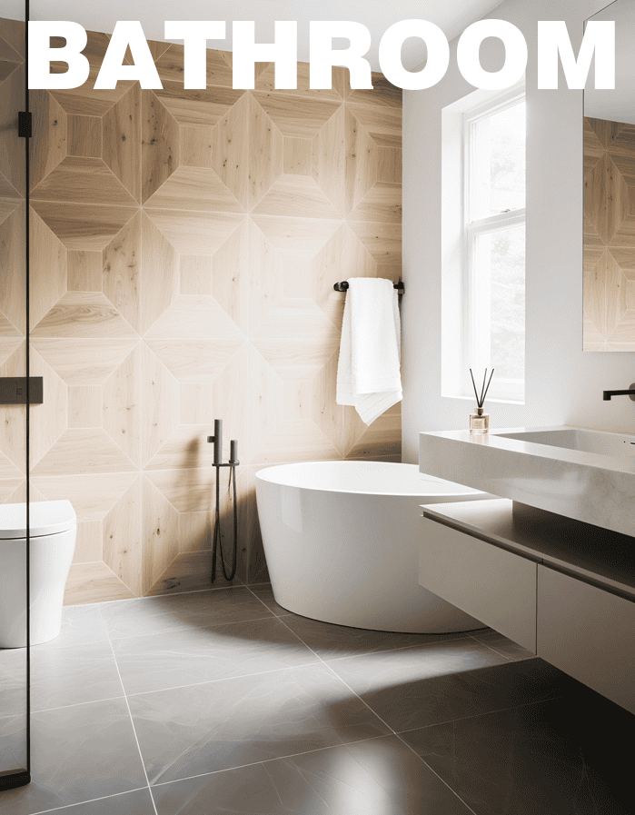 Textured vinyl flooring in a bathroom with towel rack and shower