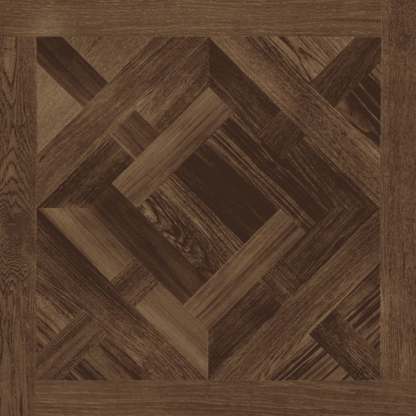 Close-up of a single Classical Luxury Mixed Walnut Wood Look Tile, highlighting its intricate parquet pattern and rich mixed walnut tones. This 100% waterproof porcelain tile offers unmatched durability and easy care for timeless luxury.