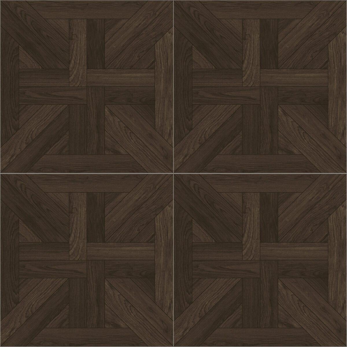Full view of Classical Stately Dark Walnut Wood Look Tile, showcasing its intricate pattern and deep, rich tones. This 100% waterproof porcelain tile offers unmatched durability, resisting scratches and stains for a grand, elegant legacy.
