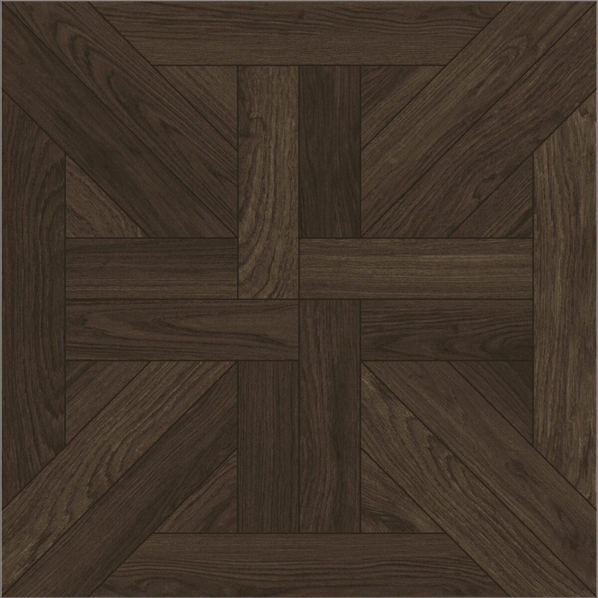 Close-up of a single Classical Stately Dark Walnut Wood Look Tile, highlighting its intricate pattern and deep, rich tones. This 100% waterproof porcelain tile offers unmatched durability and easy care for timeless elegance.