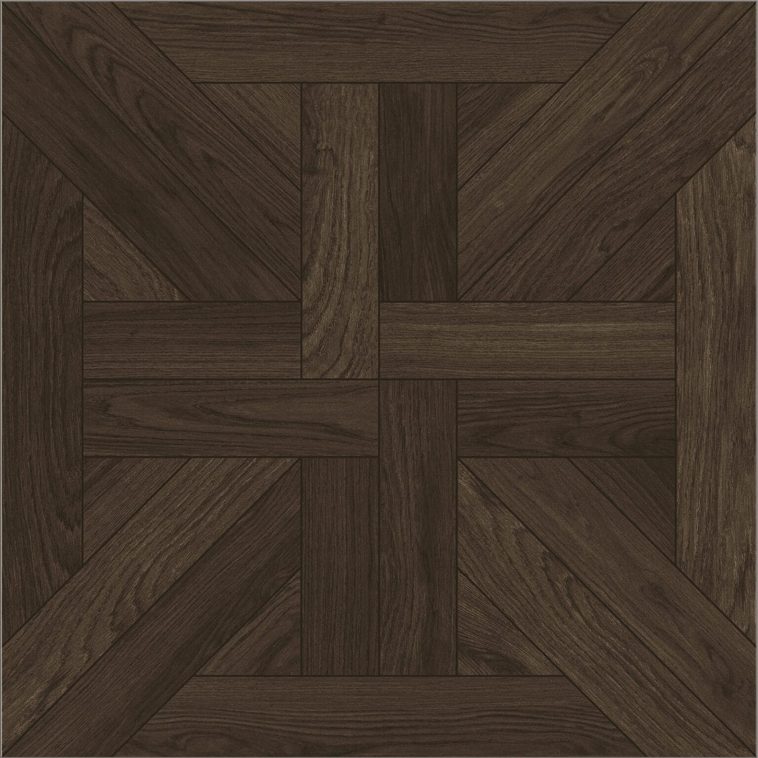 Close-up of a single Classical Stately Dark Walnut Wood Look Tile, highlighting its intricate pattern and deep, rich tones. This 100% waterproof porcelain tile offers unmatched durability and easy care for timeless elegance.