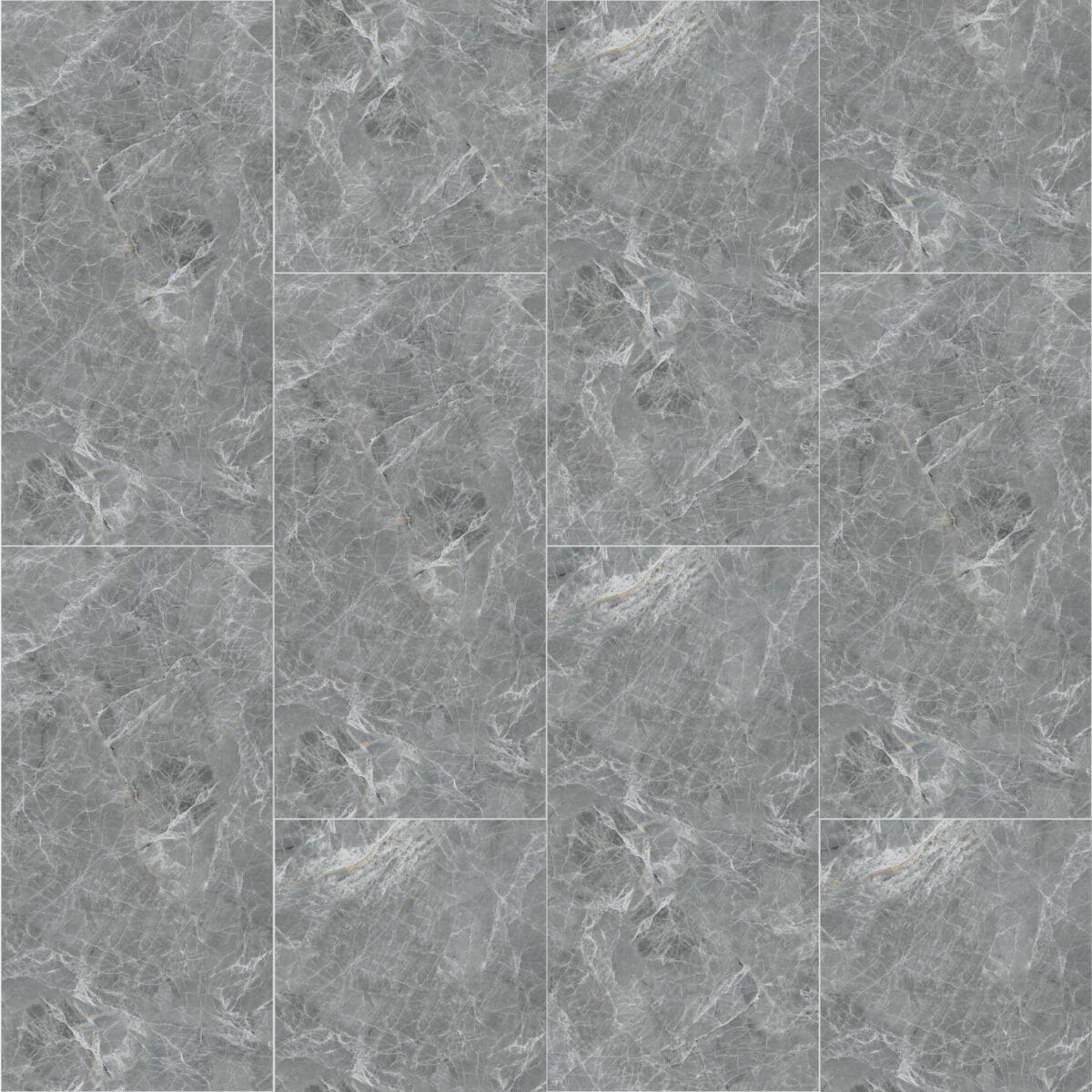 Full view of Contemporary Style Stormy Grey Stone Look SPC Vinyl Flooring, showcasing its dynamic gray tones and sleek stone pattern. This 100% waterproof SPC flooring resists scratches, stains, and dents, creating a sophisticated canvas for modern living.
