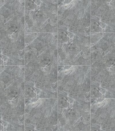 Full view of Contemporary Style Stormy Grey Stone Look SPC Vinyl Flooring, showcasing its dynamic gray tones and sleek stone pattern. This 100% waterproof SPC flooring resists scratches, stains, and dents, creating a sophisticated canvas for modern living.