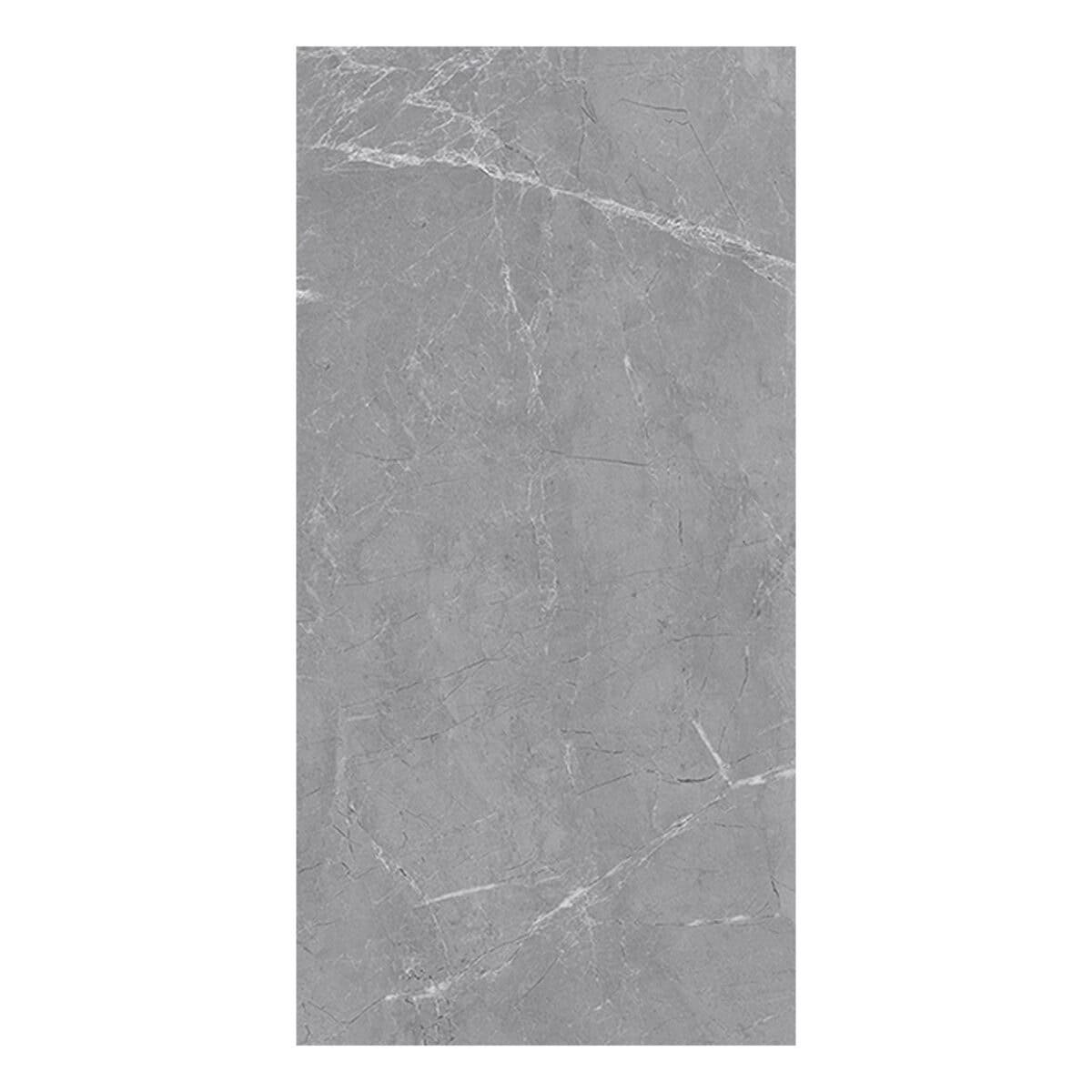 Close-up of a single Timeless Classic Stormy Gray Stone Look Click Lock Vinyl Flooring SPC plank, highlighting its elegant stone pattern and versatile gray tones. This 100% waterproof, DIY-friendly SPC flooring resists scratches, stains, and dents, offering timeless elegance.