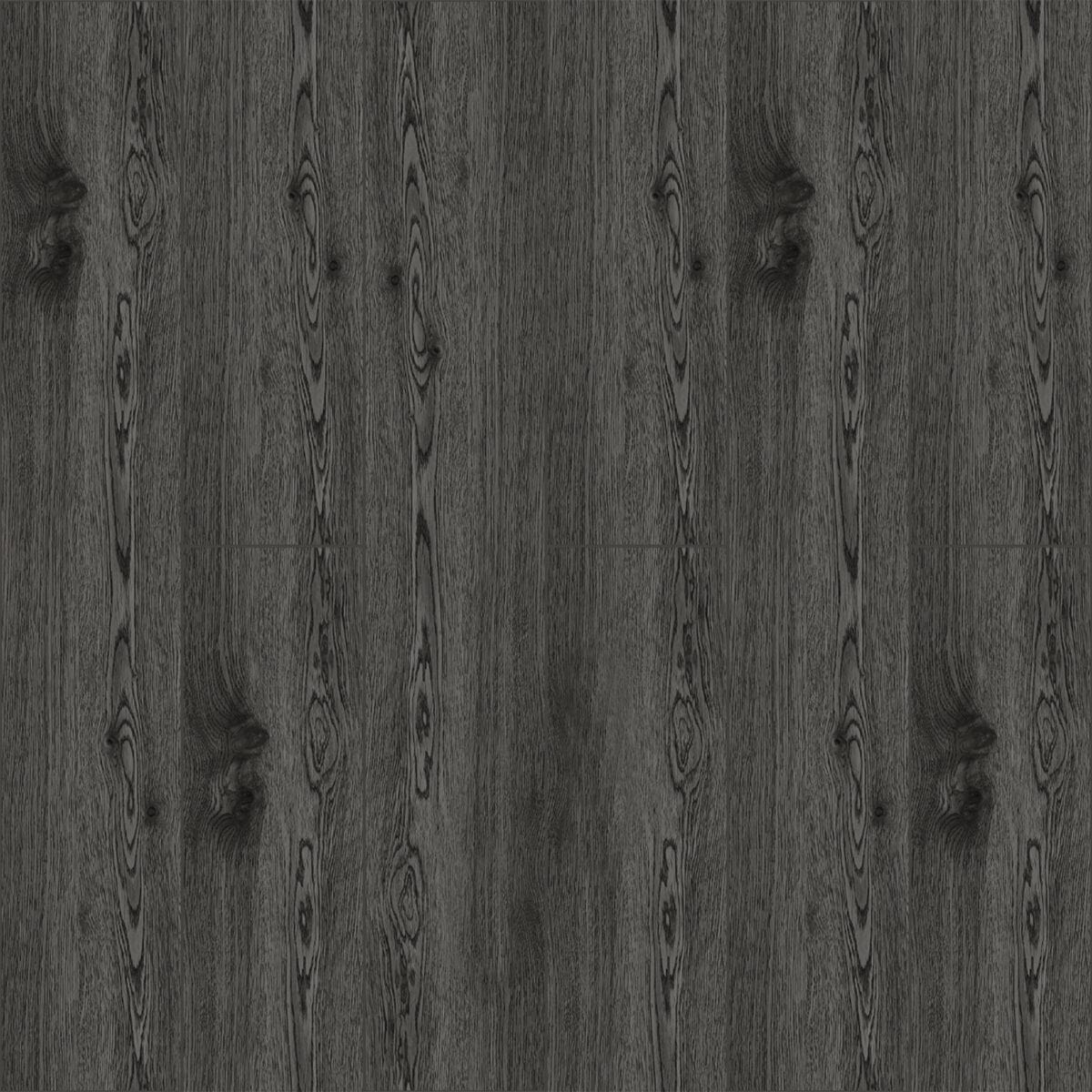 Full view of Urban Industrial Graphite Ash Wood Look LVT Flooring, showcasing its deep, near-black tones and authentic wood grain. This 100% waterproof LVT resists scratches, stains, and dents, offering high-impact style for modern industrial lofts.