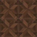 Full view of American Vintage Coffee Brown Wood Look Tile, showcasing its unique starburst pattern and rich coffee-brown tones. This 100% waterproof porcelain tile offers unmatched durability, resisting scratches and stains for a warm, vintage American charm.