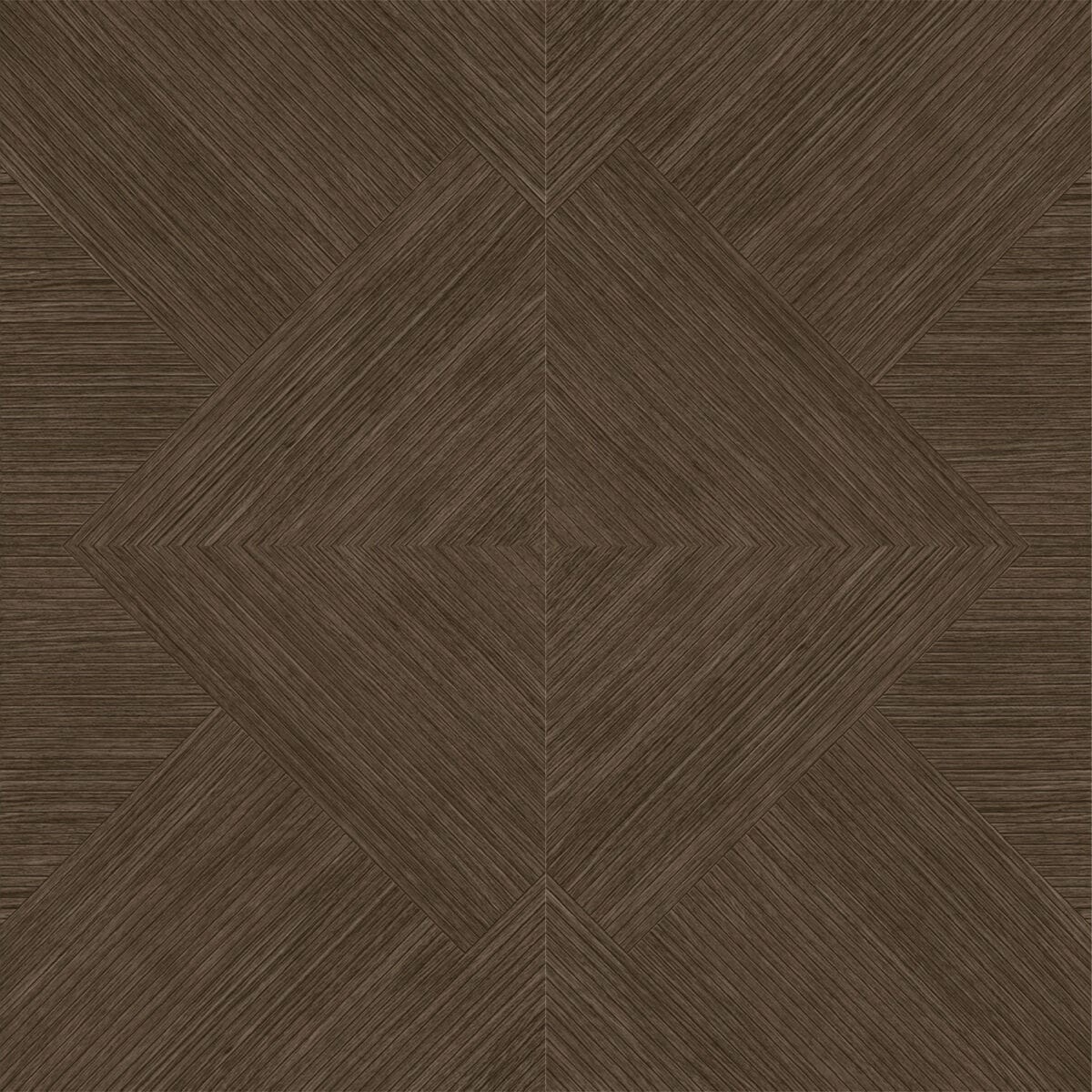 Full view of Art Deco Cocoa Brown Wood Look Tile, showcasing its intricate pattern and rich cocoa-brown tones. This 100% waterproof porcelain tile offers unmatched durability, resisting scratches and stains for a glamorous, classic look.