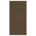 Close-up of a single Art Deco Cocoa Brown Wood Look Tile, highlighting its intricate pattern and rich cocoa-brown tones. This 100% waterproof porcelain tile offers unmatched durability and easy care for timeless glamour.