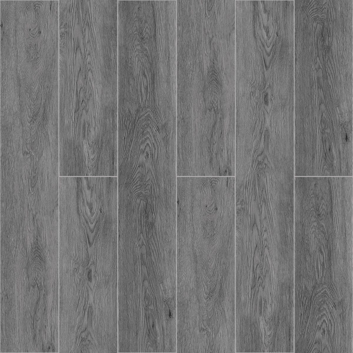 Full view of Timeless Classic Stormy Gray Wood Look Click Lock Vinyl Flooring SPC, showcasing its versatile gray tones and authentic wood grain. This 100% waterproof, DIY-friendly SPC flooring resists scratches, stains, and dents, creating a sophisticated, enduring style.