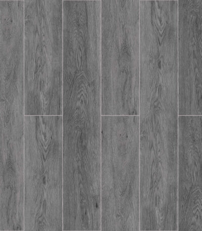 Full view of Stormy Gray Wood Look SPC Click Lock Vinyl Flooring, showcasing its versatile gray tones and authentic wood grain. This 100% waterproof, DIY-friendly SPC flooring resists scratches, stains, and dents, creating a sophisticated, enduring style.