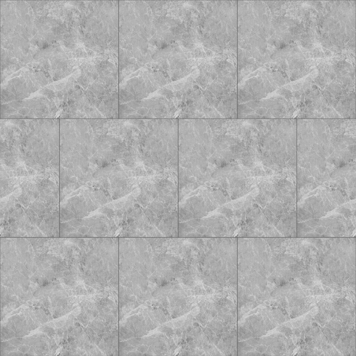 Full view of Serene Sanctuary Athens Gray Stock Look Vinyl Flooring, showcasing its soft, cloud-like gray tones and subtle veining evoking genuine marble. This 100% waterproof vinyl resists scratches, stains, and dents, offering an effortless to clean, low-maintenance foundation for a tranquil, elegant home.