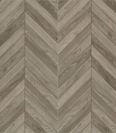 Full view of Scandinavian Weathered Wood Color Wood Look Tile, showcasing its rustic, sun-bleached chevron pattern. This 100% waterproof porcelain tile offers unmatched durability, resisting scratches and stains for a bright, relaxed, worry-free atmosphere.