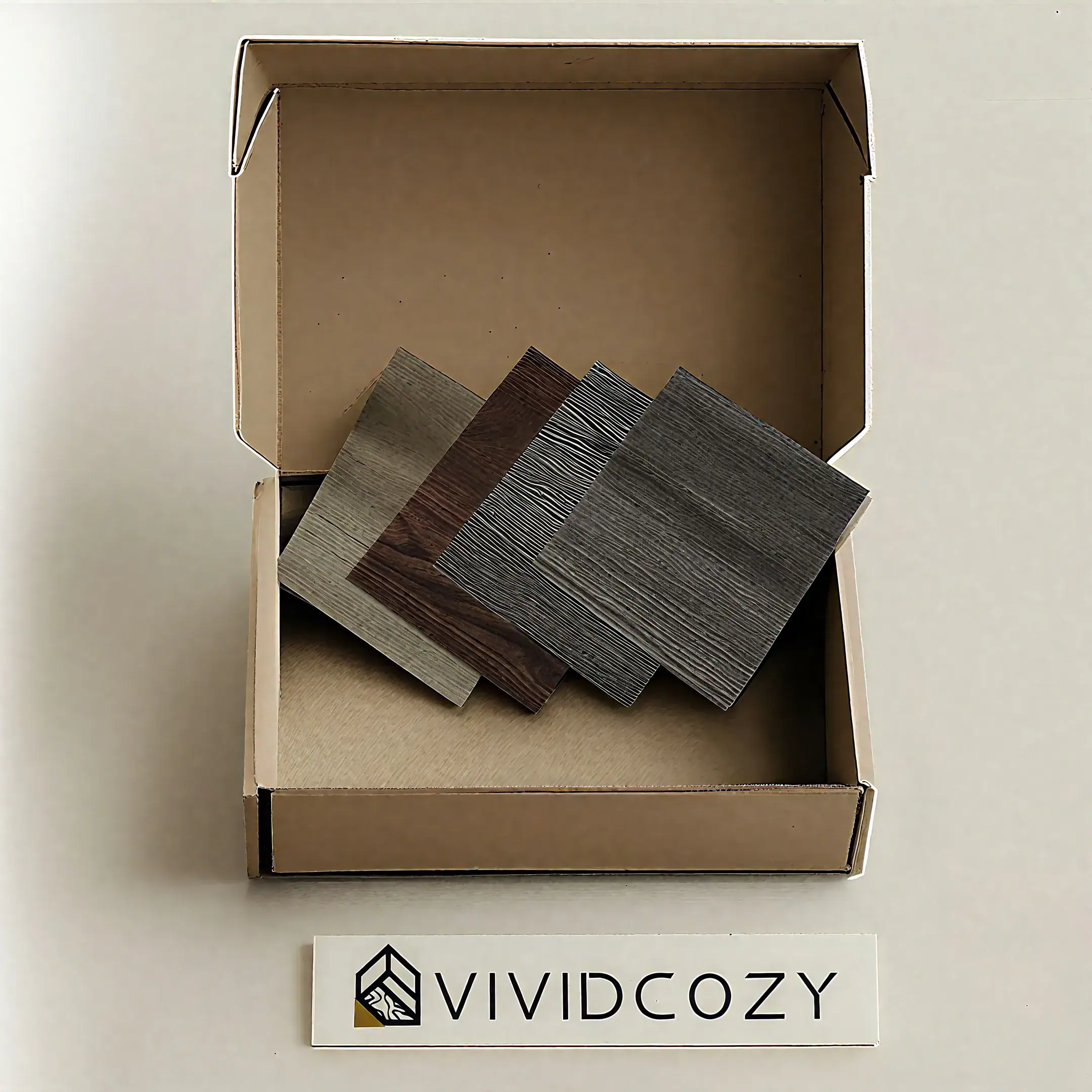 Tile and vinyl sample kits arranged by style, available for quick ordering and refund credit